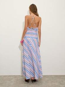 Nöista 夏季休闲条纹露背吊带连衣裙 - 粉色 - 查看 2