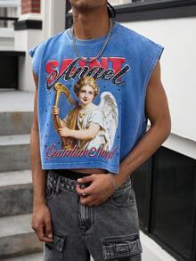 GALLERY FADE 男士休闲天使字母印花背心，夏季 - 藍色 - 查看 1