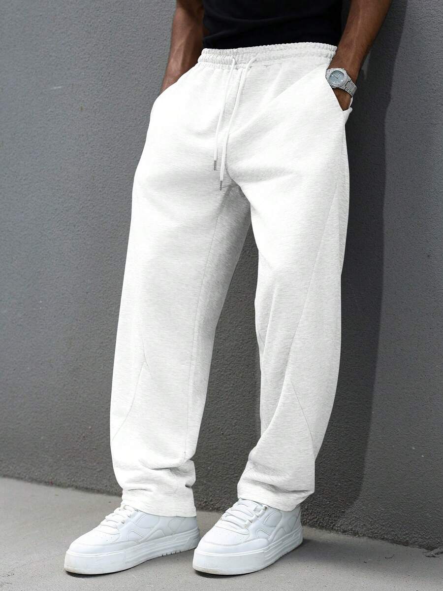 Manfinity Hypemode 年轻休闲男士灰色抽绳开衩下摆运动裤 - 白色 - 查看 1