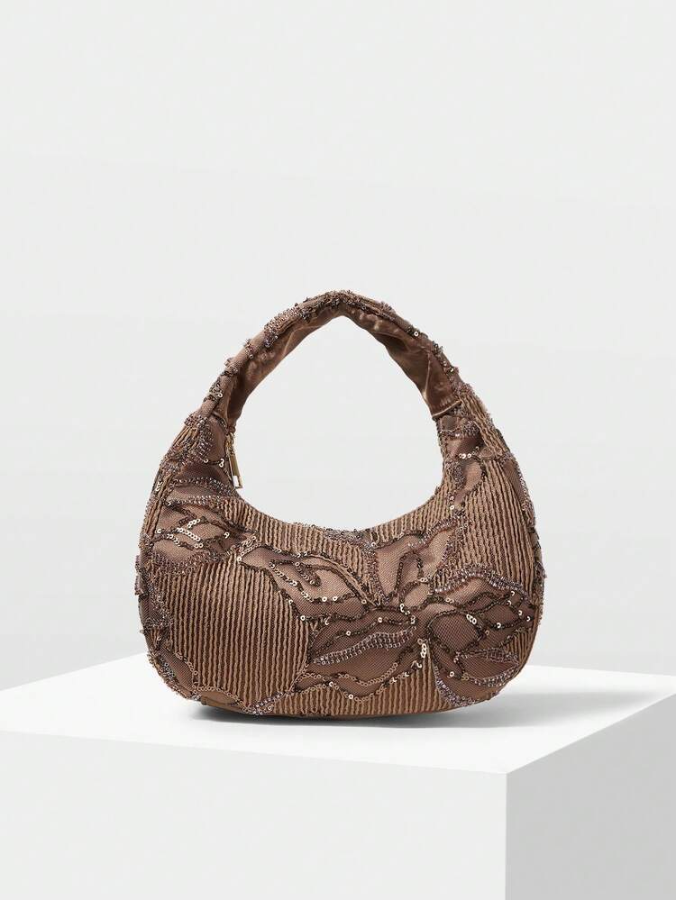 WOMEN'S FASHION SEQUIN ZIPPER TOP HANDLE BAG, SUITABLE FOR PARTIES