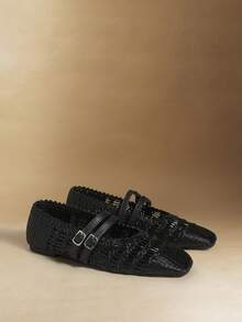 Rosivie Women's Handwoven Square Toe Casual Comfortable Flat Loafers - Black - View 3