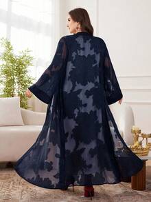 Al Najma Women's Chiffon Jacquard Elegant Loose Fit Abaya Robe, Versatile Plus Size - Navy Blue - View 2