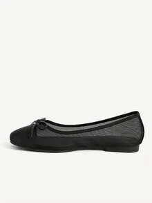 CUCCOO CHICEST Black Mesh Bow Comfortable Women's Flat Shoes - Black 2 - View 4