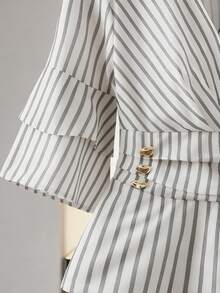 Franclia Women's Casual/Work Asymmetrical Hem Striped Shirt, Spring/Summer - Grey - View 5