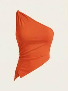 Siren Gaze 情人节扭结单肩上衣 优雅修身女款 - 橘色 - 查看 6