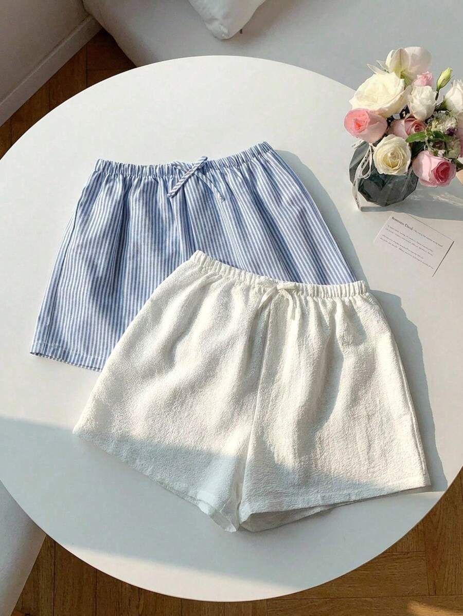 少女休闲宽松短裤，腰部饰有蝴蝶结 - 彩色 - 查看 1