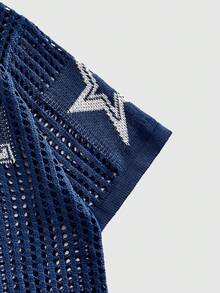 ROMWE MEN Street Life Men's Street Style Jacquard Hollow-Out Top - Royal Blue - View 4
