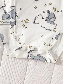 SHEIN Bộ 3 món áo liền quần ngắn tay dễ thương, tối giản, thoải mái, mềm mại, thoáng khí cho bé trai sơ sinh, họa tiết voi, mây, sao và trăng, thích hợp mặc hàng ngày vào mùa xuân/hè, dự tiệc sinh nhật và chụp ảnh. - Xám - Xem 7