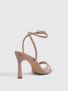 CUCCOO SZL Women Shoes Spring And Summer New Square Toe Thin High Heel Apricot Strip Ankle Strap Women's High Heel Sandals Simple Fashion Comfortable Versatile Sexy Party Women's Sandals Women's Shoes Summer Shoes - Apricot~ - View 3