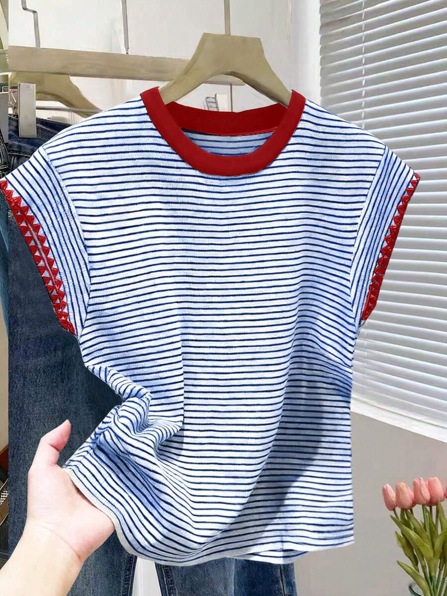 Franclia New Colorblock Striped Short Sleeve T-Shirt, Spring/Summer Clothing