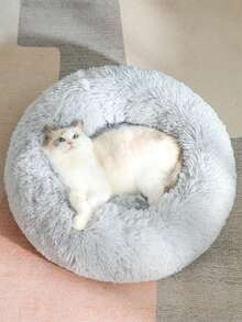 1pc Small Fluffy Round Pet Bed, Warm And Breathable, Suitable For Small Kittens And Dogs, Suitable For All Seasons, Solid Color Puppy Bed, Kennel Small Cat Bed, Winter Warm Pet Bed, Suitable For Small Puppies And Cats, Rodents And Other Small Animals, Machine Washable, Not Suitable For Medium And Large Animals. - Multicolor - View 5