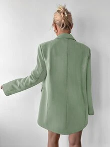 Ritzy Row Women's Casual Oversized Padded Shoulder Mid-Length Double-Breasted Blazer - Green - View 2