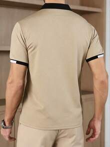 Manfinity Homme 春季新款男士短袖Polo衫，时尚商务Polo衫，经典纽扣领设计，面料柔软舒适，适合健身、户外、高尔夫运动及日常休闲穿着，可作为男士礼物 - 米色 - 查看 2