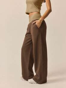 Aralina Quần thể thao ống rộng, cạp chun rộng, có gân tương phản. - màu nâu - Xem 6