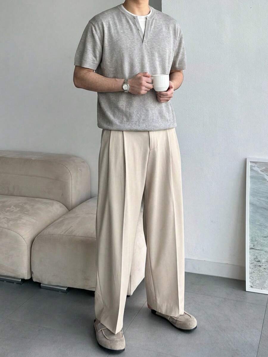 DAZY 男士灰色二合一短袖针织衫，夏季 - 灰色 - 查看 1