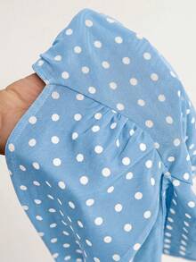 SHEIN BAE 女士性感波点印花露背吊带上衣，夏季 - 淺藍色 - 查看 9