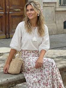 Hansera New Hollow Design Long Sleeve Women T-Shirt, Spring/Summer - White - View 1