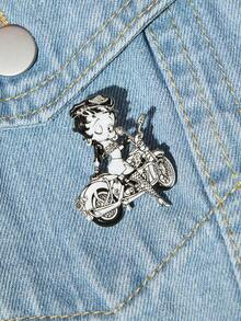 Betty Boop x SHEIN 1PC New Creative Cartoon Pattern Brooch, IP Joint Design, Lovely Personalized, Simple And Generous, Can Also Be Used As Bags, Wear Accessories, Suitable For Various Parties, Concerts, Festivals, Exquisite Gifts - Black and White - View 2