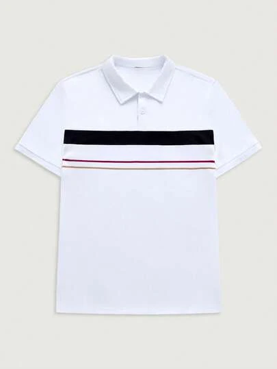 Courvante 男士休闲日常撞色条纹Polo衫