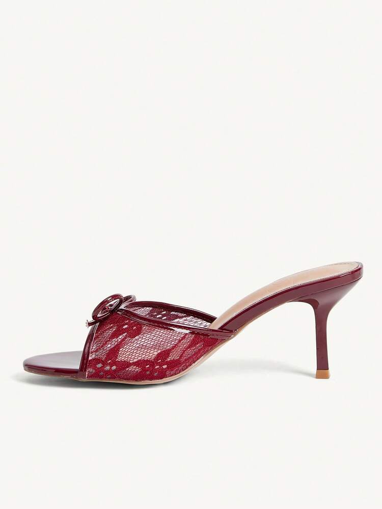 CUCCOO CHICEST Women's Fashionable Elegant Lace Bow Decor Heeled Sandals Summer Shoes Wedding Shoes Bride Shoes