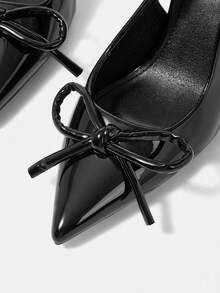 CUCCOO CHICEST 优雅尖头蝴蝶结高跟鞋，经典黑色 PU/漆皮镂空设计女士正式派对、约会、情人节、新年活动、办公室穿着鞋 - 黑色 - 查看 6