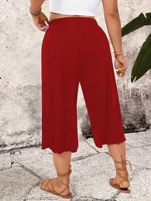 SHEIN PETITE CURVE 大码女式休闲抽绳腰针织七分裤 - 紅色 - 查看 2