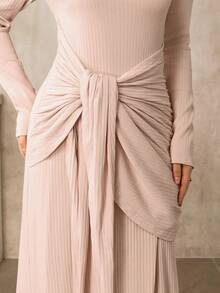 Graceveil Vestido elegante y minimalista de unicolor con volantes y lazo para mujer, vestidos de otoño para damas, vestido formal para ocasiones especiales, vestidos elegantes y clásicos para mujeres, vestido de gala para ocasiones especiales y recepciones - Beis - Ver 4