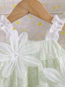 SHEIN Vintaside Kids Baby Girl Cute Bow Strap Dress, Summer - Green - View 9