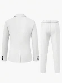 Manfinity Mode Men's Single-Breasted Notched Collar Long Sleeve Jacket And Pants Casual Commuter Suit Set - White - View 2