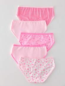 SHEIN 5件套少女简约蝴蝶结、爱心、字母印花柔软舒适纯棉内裤套装 - 彩色 - 查看 2