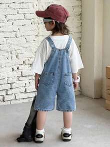 男童宽松蓝色牛仔背带短裤 - 淺色水洗藍 - 查看 2