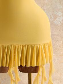 Mistrie Bộ sưu tập thời trang nữ Xuân Hè 2026 mới, cổ áo choker gợi cảm với họa tiết lá uốn lượn, đầm dài, tôn dáng, phong cách Y2K tái hiện, ngọt ngào quyến rũ, chất liệu vải xuyên thấu, đầm trễ vai, trang phục đi nghỉ mát, trang phục lễ hội, dành cho thiếu nữ, thanh niên, chất liệu vải nhẹ, phù hợp cho kỳ nghỉ ở bãi biển Miami, đầm đi biển. - Màu vàng - Xem 8