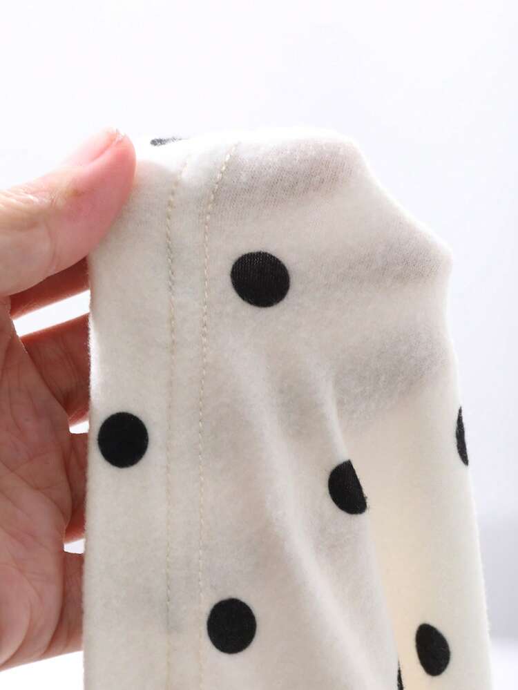 Polka Dot Round Neck T-Shirt, New Arrival Youthful Cute Fitted Slim Long Sleeve Top For Teenage Girls