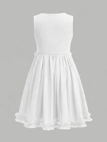 1pc Girls Toddler Cute & Lively Soft Nylon Long Sleeve Dress, Suitable For School Activities, Family Gatherings And Holiday Occasions White Dresses For Kids Ruffle Neck Dresses For Girls Young Girls Dresses Charming Kids Dresses Kids Clothes Online Sleeveless Dresses For Girls Ruffle Trim Kids Dresses Tea Party Dresses For Girls - White - View 2