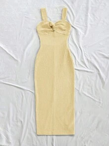 Soleia 女士夏季度假休闲扭结肩带中长连衣裙 - 黃色 - 查看 5