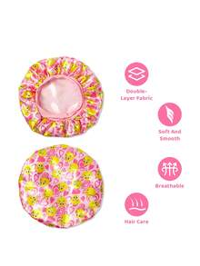 LOONEY TUNES X SHEIN 升级版双层女士粉色护发帽，宽弹力缎面卡通印花睡眠帽，柔软舒适，适合日常居家、睡眠，可爱卡通崔弟图案 - 彩色 - 查看 3