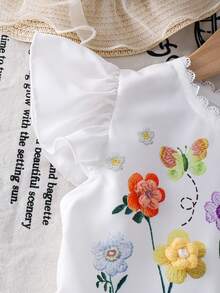 Emery Rose Kids 买一送一两件套，包含一个免费斜挎包。可爱少女编织刺绣圆领荷叶边连衣裙，搭配斜挎包，姐妹装，适合春夏穿着。 - 白色 - 查看 6