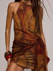 MUSERA Đầm ngắn ôm sát cổ cao, xếp ly, in họa tiết Paisley nhăn, gợi cảm, thích hợp cho mùa xuân hè, hẹn hò, đi club, lễ hội, kỳ nghỉ, du lịch. - Nhiều màu - Xem 6