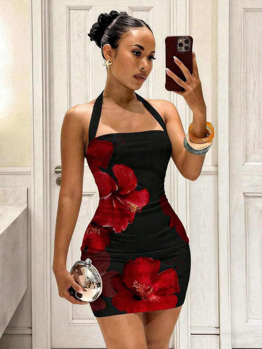 Slaydiva 女士碎花吊带迷你连衣裙