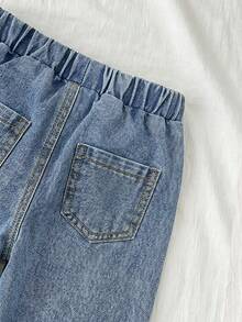 SHEIN Toddler Boys' Loose Cuffed Blue Denim Pants - Light Wash - View 5