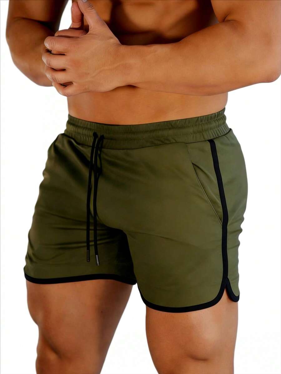GymBeat Men's Drawstring Waist Pocket Casual Sports Shorts - Army Green - View 1