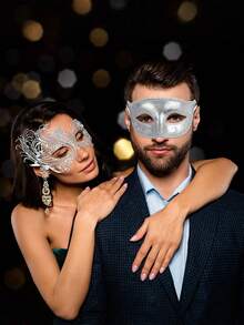 情侣舞会面具、金属面具、威尼斯派对面具、万圣节服装面具、狂欢节面具 - 多色 - 查看 2