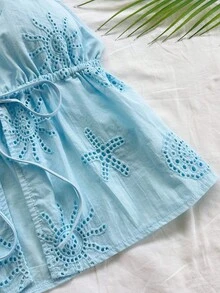 Soleia Women's Knotted Halter Backless Sexy Blouse For Dates And Outings - Baby Blue - View 3