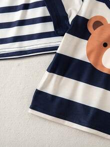 SHEIN Playful Pals Bộ đồ dệt kim 3 món họa tiết khủng long cho bé, áo thun ngắn tay, thích hợp cho mùa xuân/hè. - Màu Khaki - Xem 3