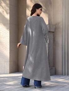 Yasmyna Áo choàng Abaya tay dài dáng rộng, phối ren, dành cho nữ - Màu Xám nhạt - Xem 2