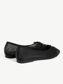 CUCCOO CHICEST Black Mesh Bow Comfortable Women's Flat Shoes - Black 2 - View 5
