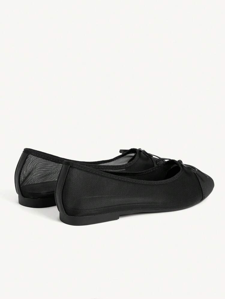 CUCCOO CHICEST Black Mesh Bow Comfortable Women's Flat Shoes