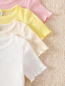 SHEIN Vintaside Kids 4 chiếc áo thun ngắn tay thêu họa tiết dễ thương, đa năng cho bé gái. - Nhiều màu - Xem 5