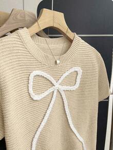 Franclia Nouveau pull en tricot rose doux et mignon avec nœud papillon pour femmes, printemps/été - Nude - Voir 6