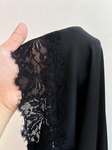 Rustia Summer New Lace Patchwork Tie Shoulder Sexy Slim Waist Elegant Bodycon Knit Dress - Black - View 8